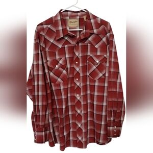 Wrangler Pearl Snap Shirt Mens 2xl Cowboy Rodeo Maroon Red Plaid Long Sleeves